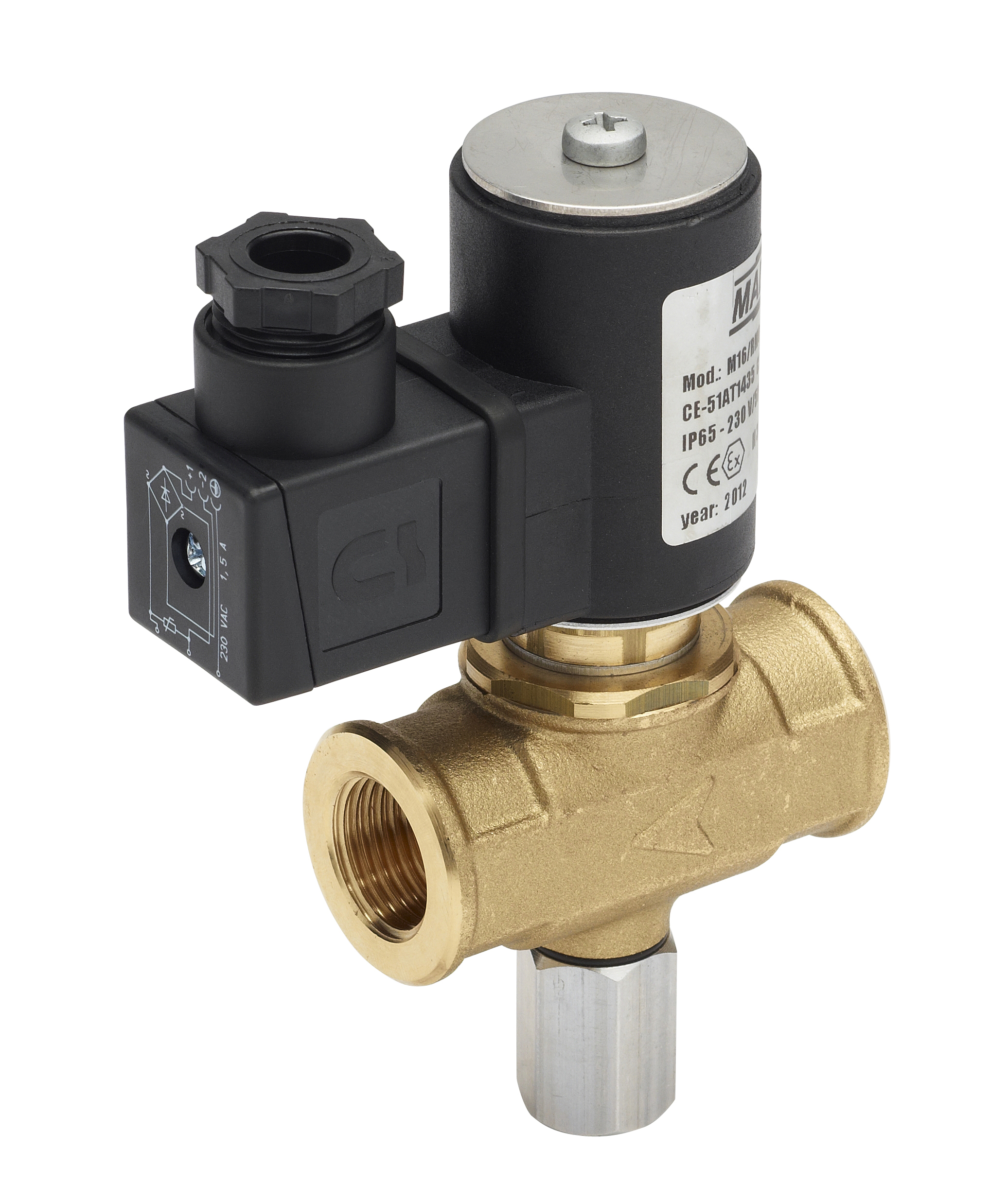 ELECTROVANNE DOUBLE F G1/2" cylindrique - 230V 12m3/h P.max 500mb - boite